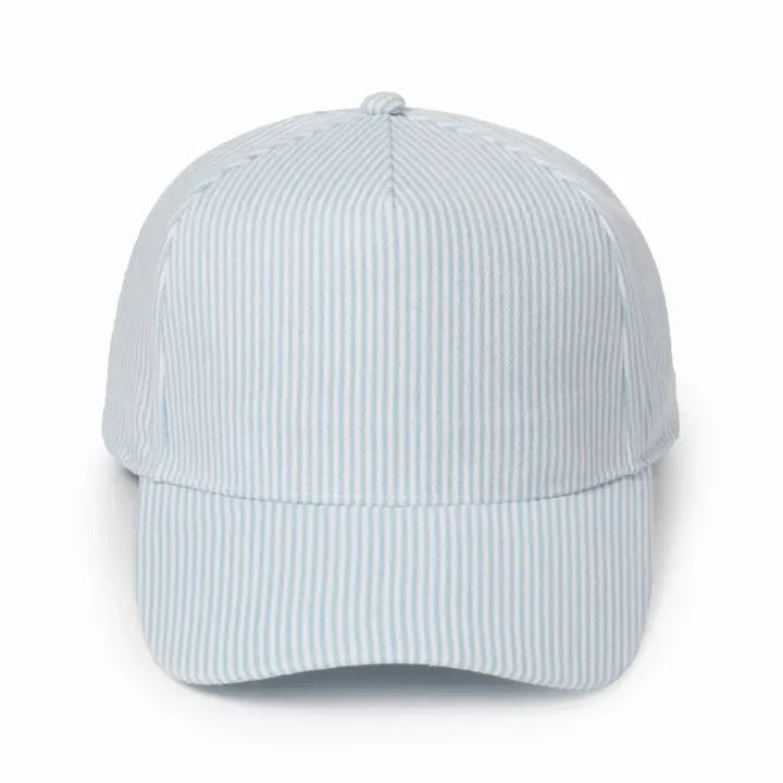 Nantucket Basket Embroidered Cap | Blue Seersucker Stripe | Nantucket Gift