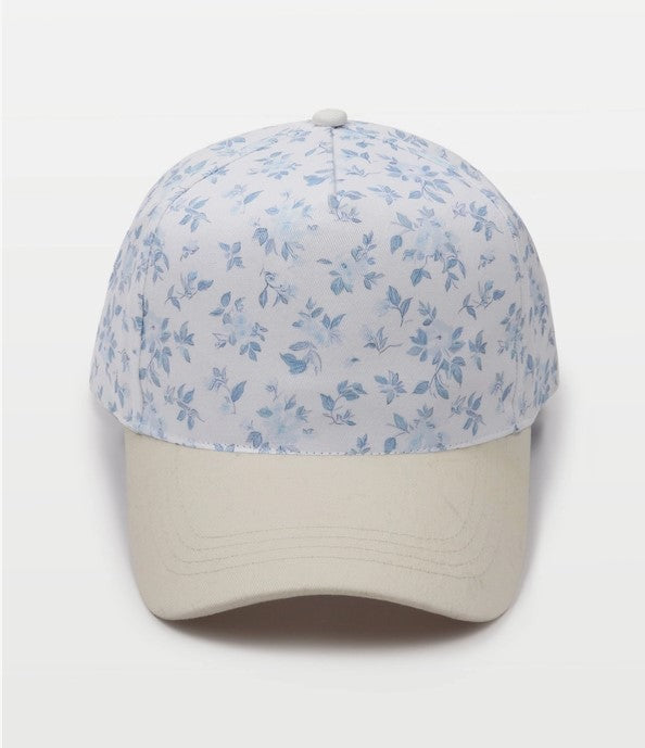 Nantucket Basket Embroidered Cap | Blue Floral Crown & Tan Visor | Coastal Gift