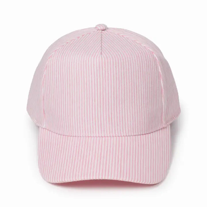 Nantucket Basket Embroidered Cap | Pink Seersucker Stripe | Nantucket Gift
