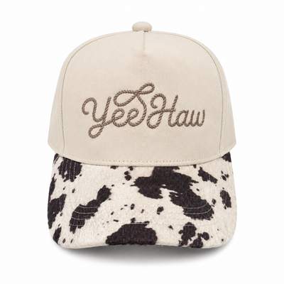 Yee Haw Embroidered Cap | Black & White Cow Print Visor | Country Western Gift