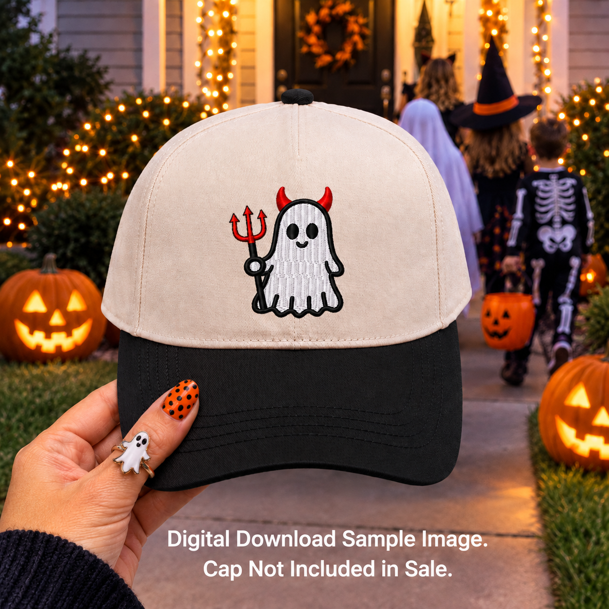 Halloween Devil with Pitchfork Ghost Digital Embroidery Download
