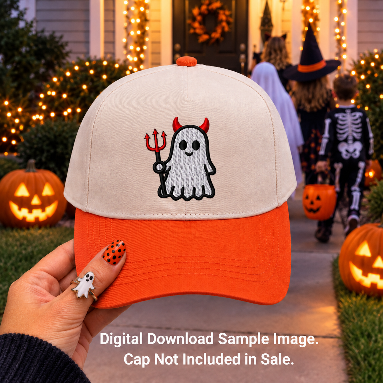 Halloween Devil with Pitchfork Ghost Digital Embroidery Download