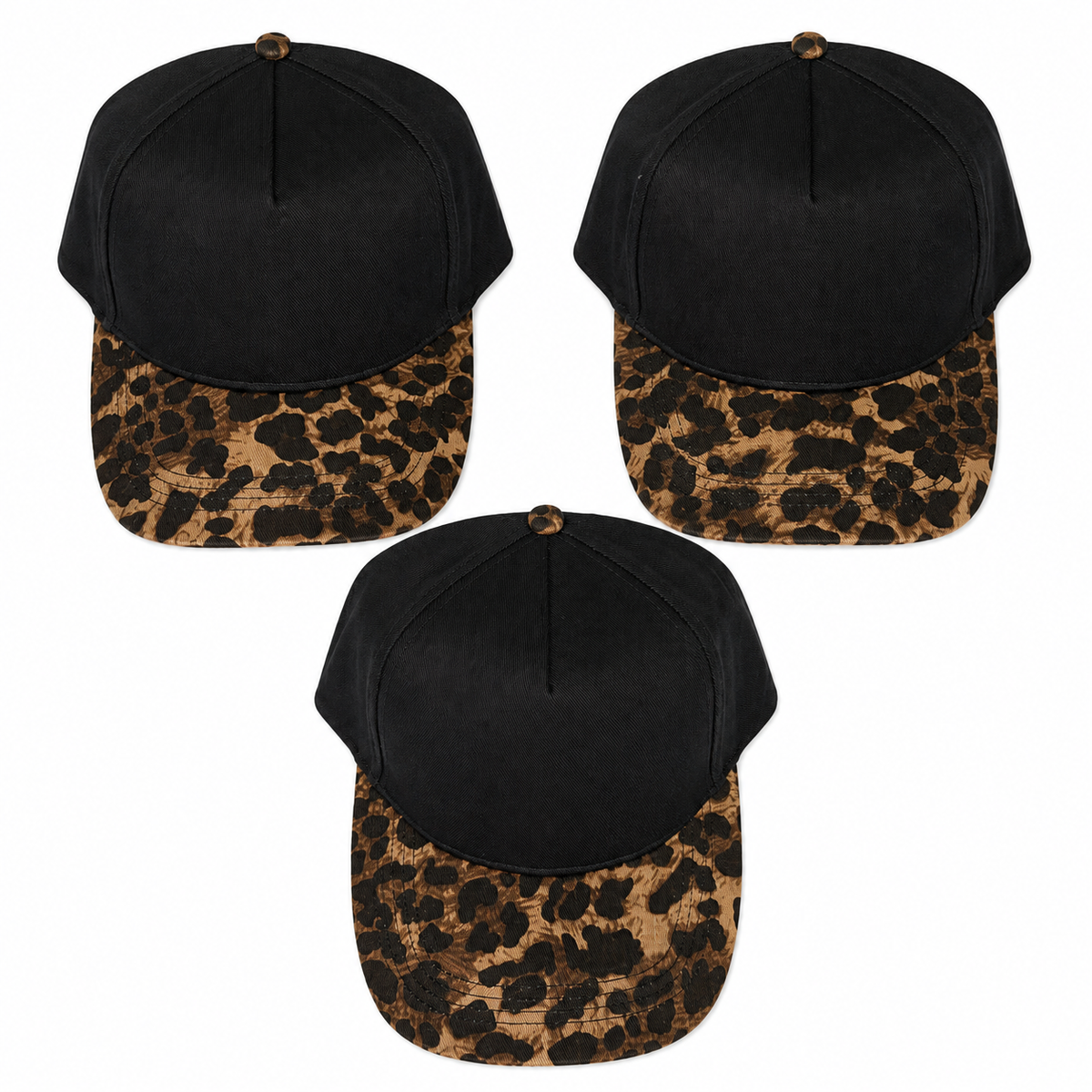 904 Embroidered Cap | Black Crown & Leopard Print Visor | Northeast Florida Gift