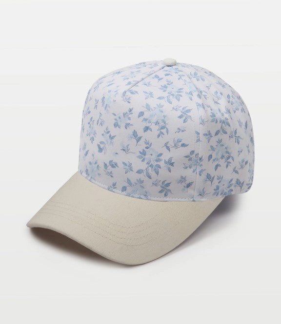 Nantucket Basket Embroidered Cap | Blue Floral Crown & Tan Visor | Coastal Gift