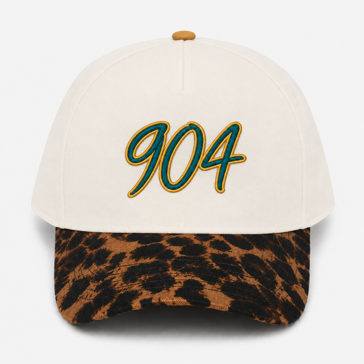 904 Embroidered Cap | Cream Crown & Leopard Print Visor | Northeast Florida Gift