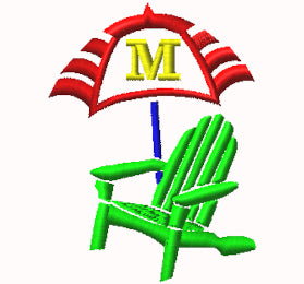 Adirondack Chair Umbrella Monogram Collection of 27 Designs A-Z Alphabet and Blank Digital Embroidery Designs