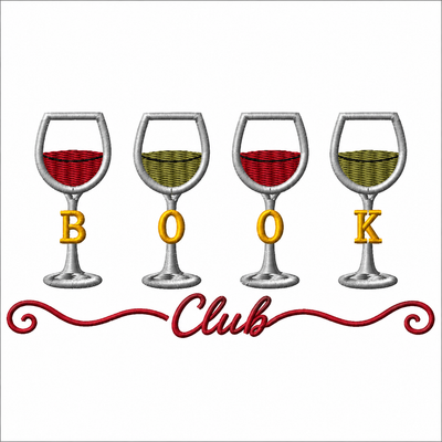 BOOK Club Wine Glasses Machine Embroidery Design | Digital Download