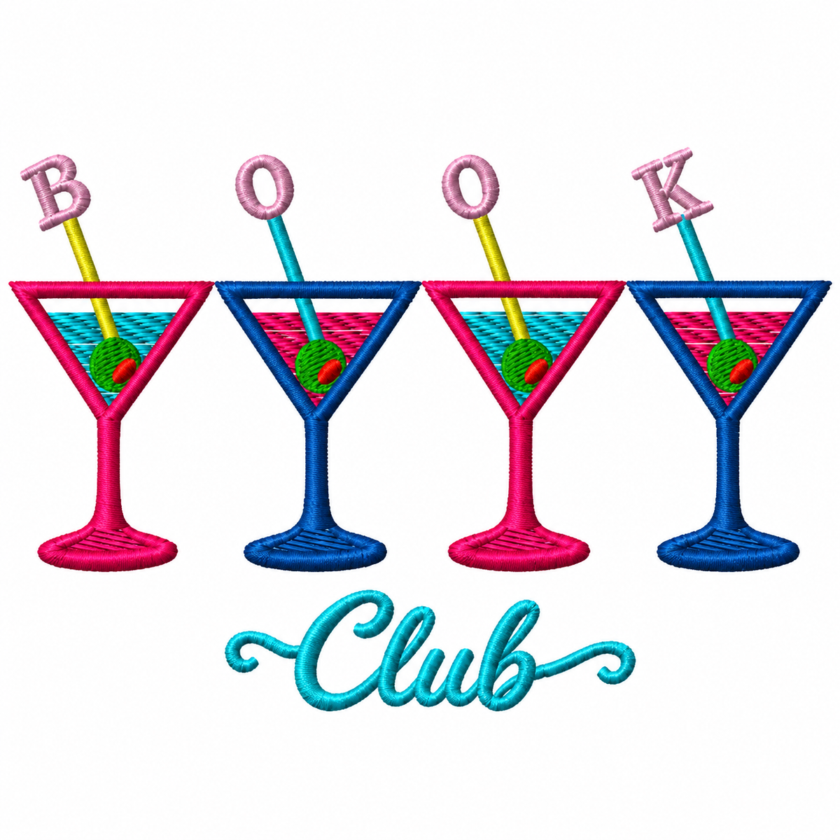 BOOK Club Martini Glasses Machine Embroidery Design | Digital Download