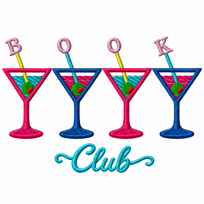 BOOK Club Martini Glasses Machine Embroidery Design | Digital Download