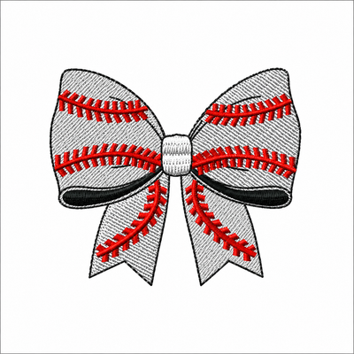 Bow Baseball Design 2.50" x 2.14" Digital Embroidery Design