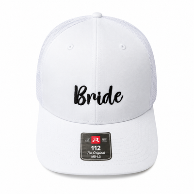 Bride Embroidered Cap | White Richardson 112 Trucker Hat | Bachelorette & Wedding Gift