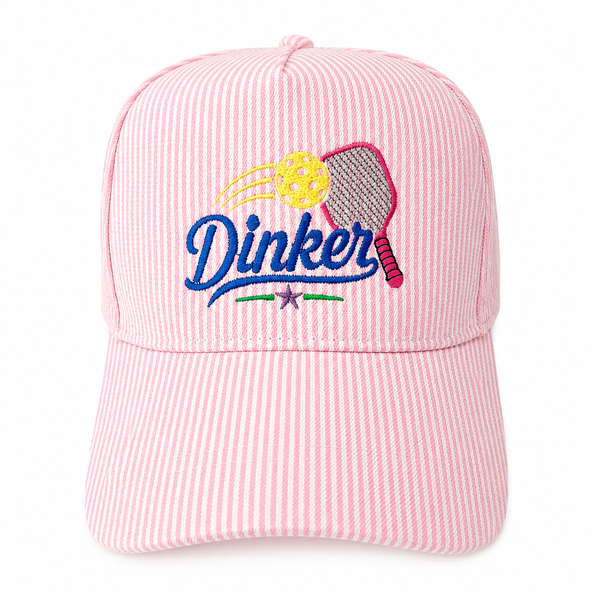 Dinker Embroidered Cap | Pink Seersucker Pickleball Hat | Pickleball Gift
