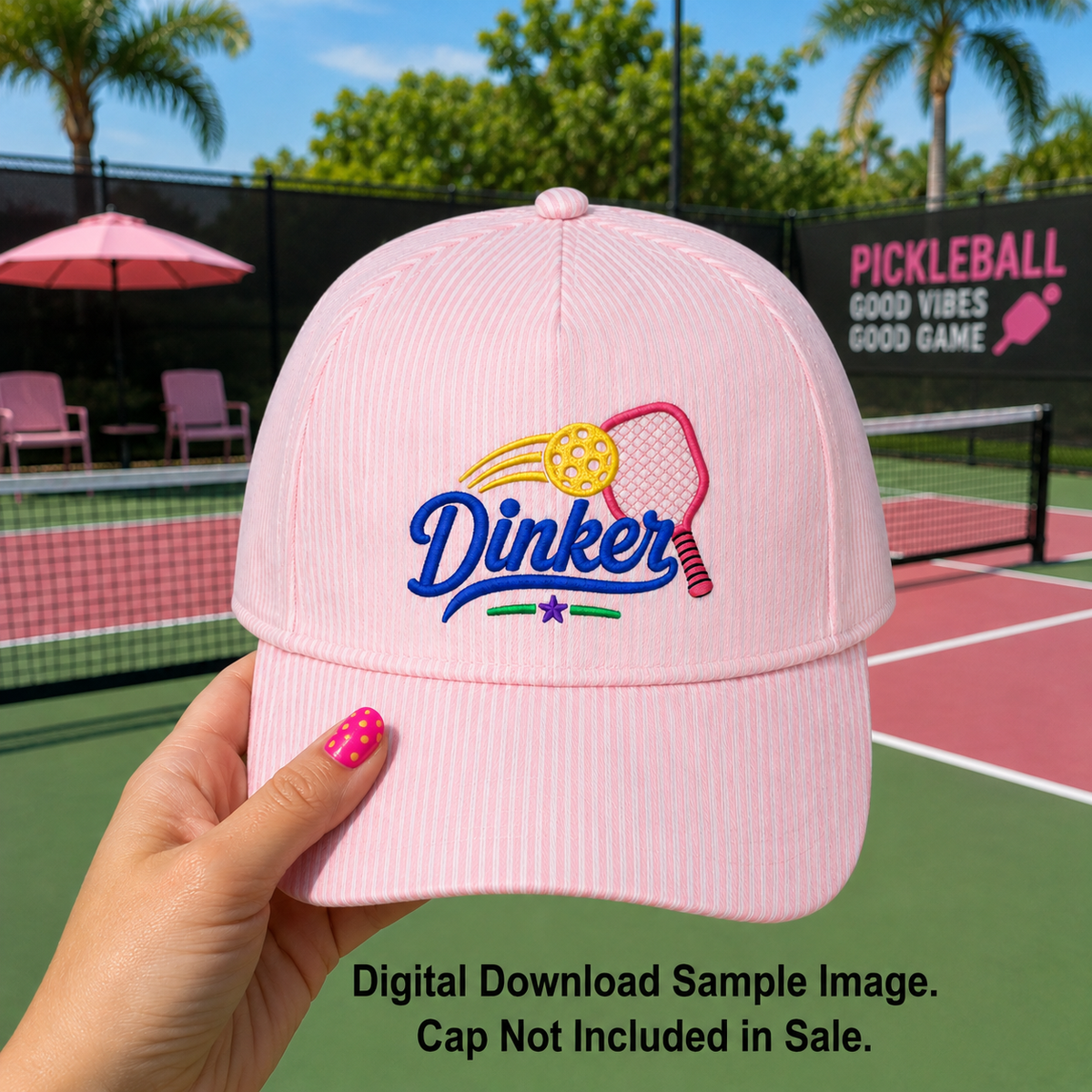 Dinker Pickleball Racquet and Ball Machine Embroidery Design | Digital Download