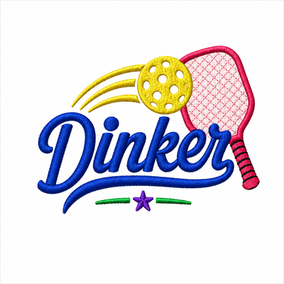 Dinker Pickleball Racquet and Ball Team Sports Design Digital Embroidery Download