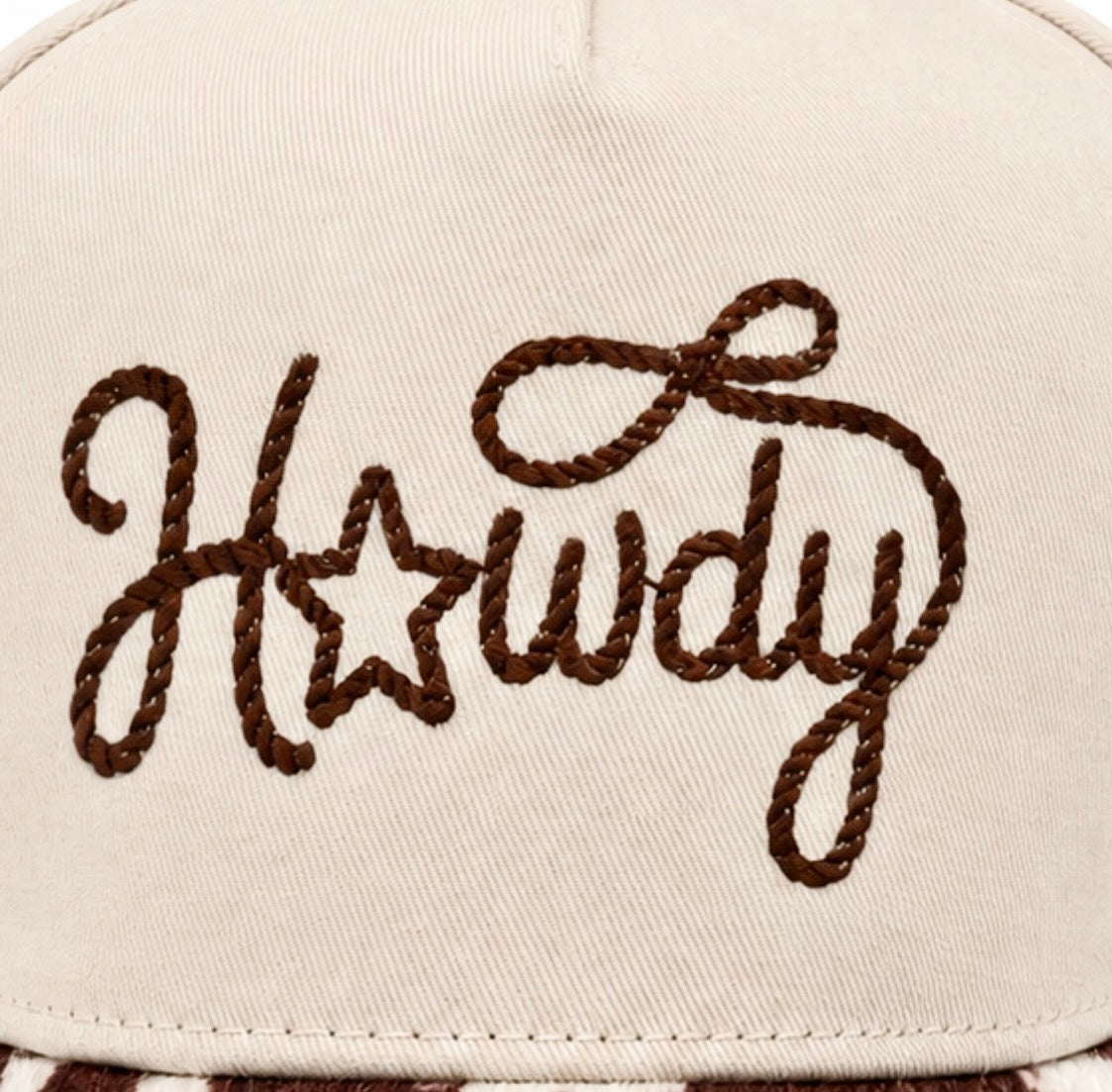 Howdy Embroidered Cap | Brown & White Cow Print Visor | Country Western Gift