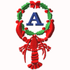 Lobster Wreath Monogram Collection of 27 Designs A-Z Alphabet and Blank Digital Embroidery Designs