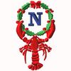Lobster with Wreath - N Machine Embroidery Design | Digital Download
