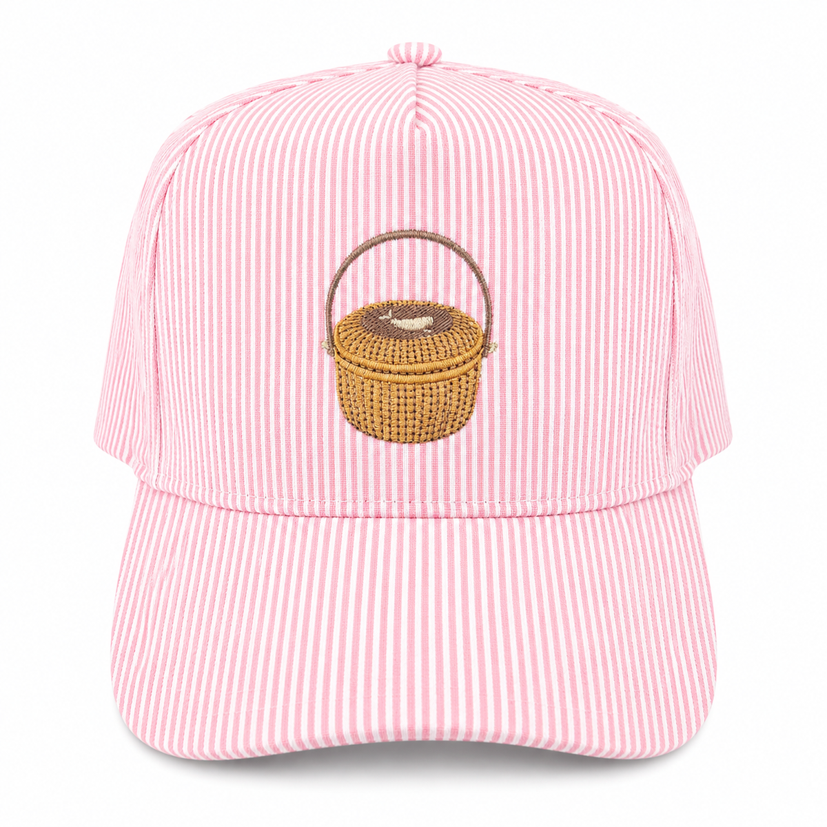 Nantucket Basket Embroidered Cap | Pink Seersucker Stripe | Nantucket Gift