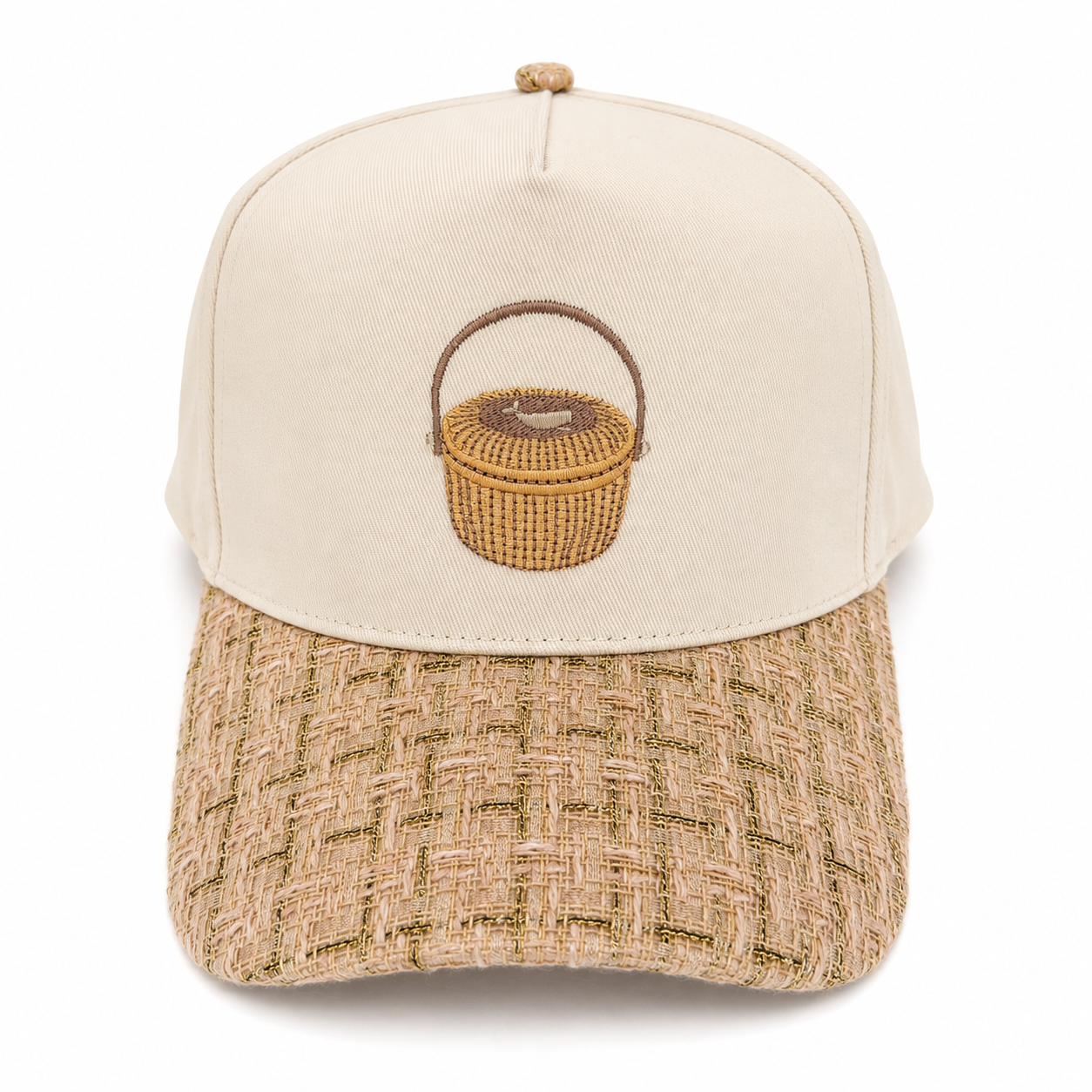 Nantucket Basket Embroidered Cap | Brown Plaid Visor | Coastal Gift