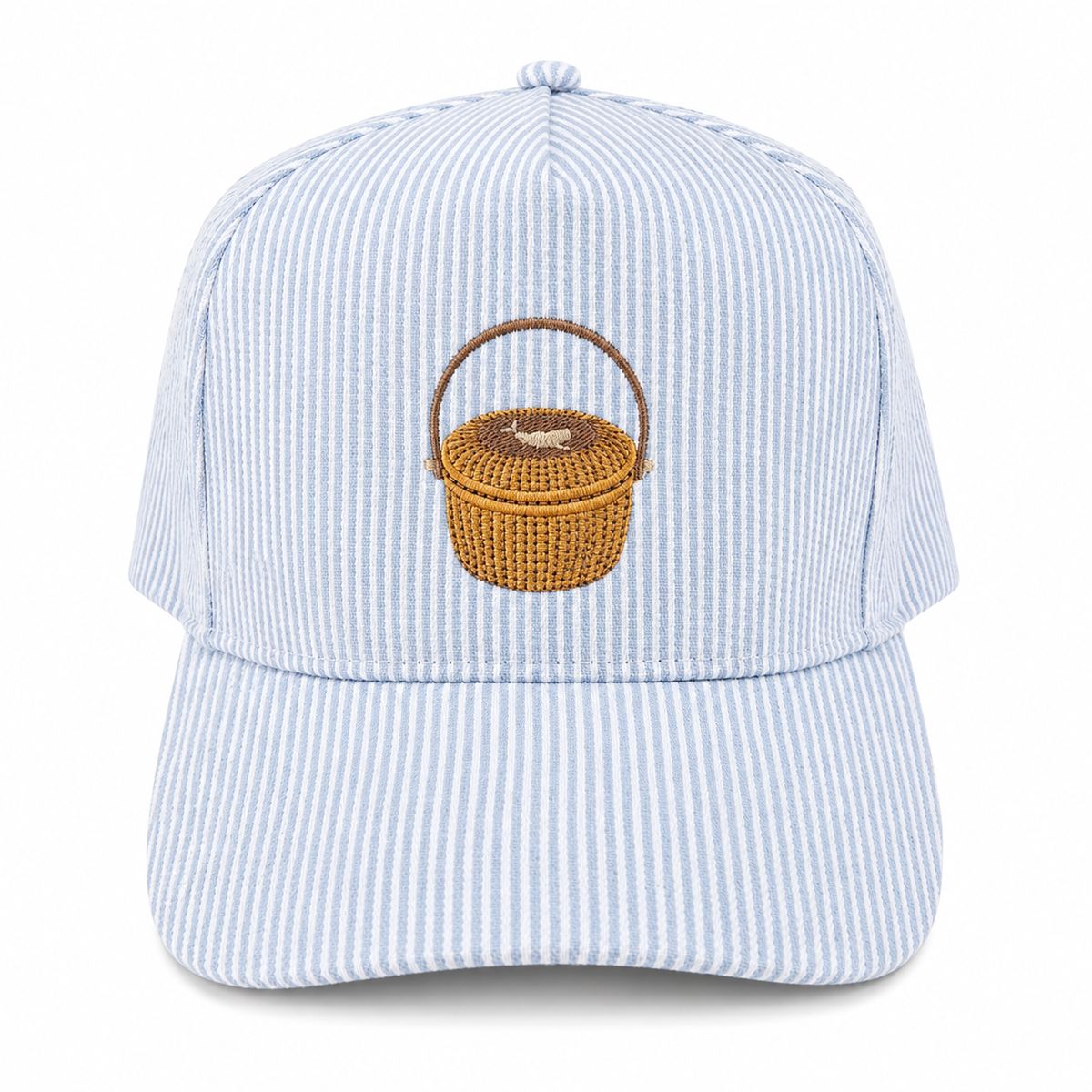 Nantucket Basket Embroidered Cap | Blue Seersucker Stripe | Nantucket Gift