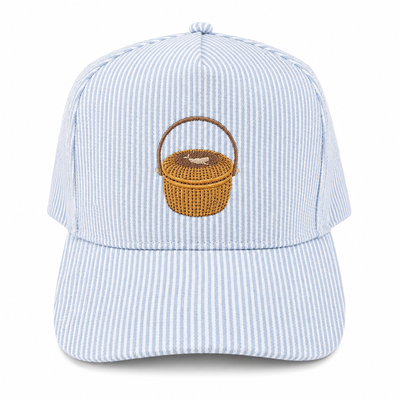 Nantucket Basket Embroidered Cap | Blue Seersucker Stripe | Nantucket Gift