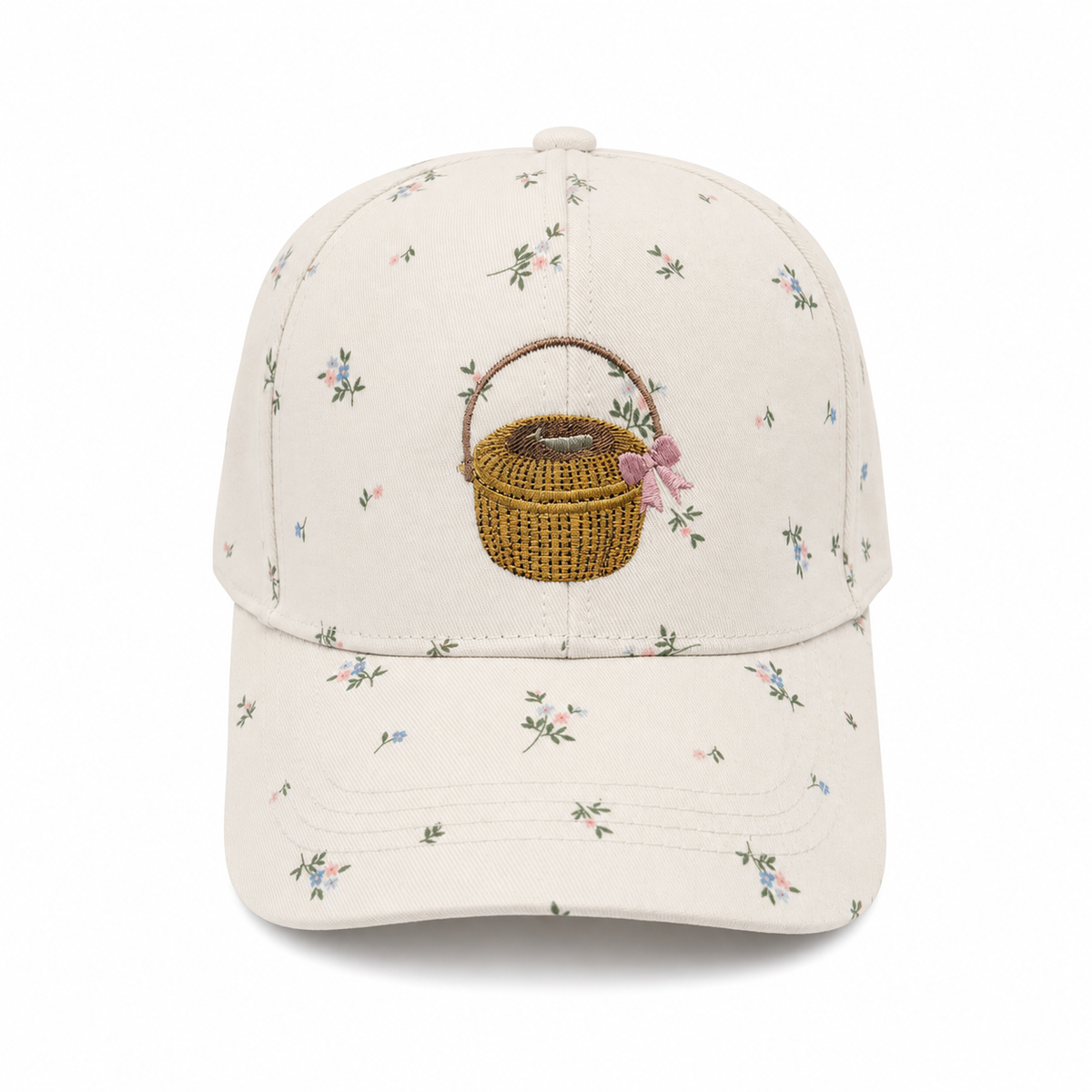 Nantucket Basket with Bow Embroidered Cap | All-Over Floral Print | Coastal Gift