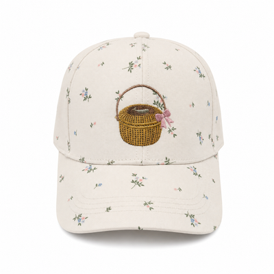 Nantucket Basket with Bow Embroidered Cap | All-Over Floral Print | Coastal Gift