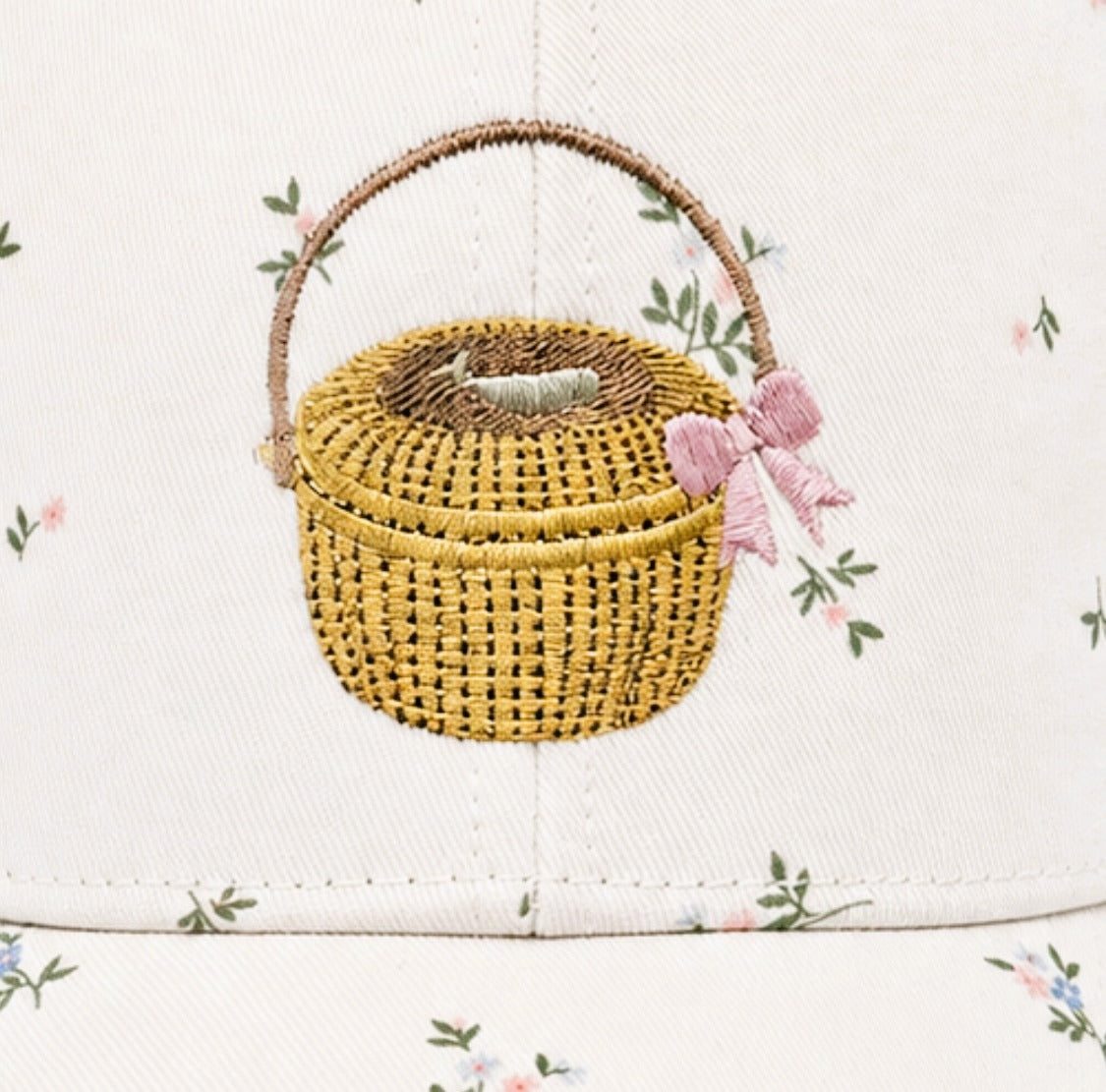 Nantucket Basket with Bow Embroidered Cap | All-Over Floral Print | Coastal Gift
