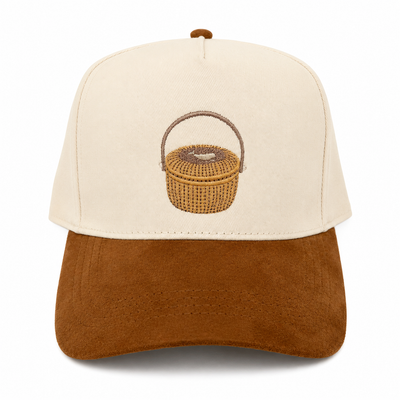 Nantucket Basket Embroidered Cap | Brown Suede Visor | Coastal Gift
