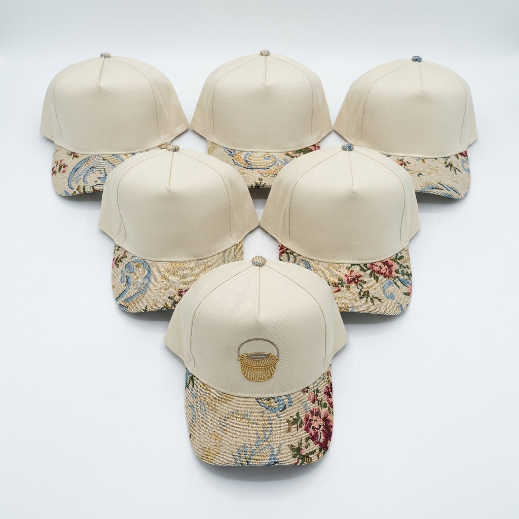 Nantucket Basket Embroidered Cap | Multi-Color Floral Brocade Visor | Coastal Gift