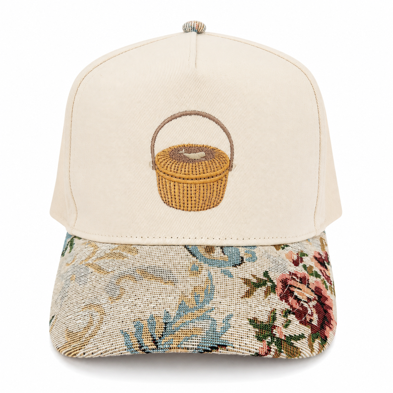 Nantucket Basket Embroidered Cap | Multi-Color Floral Brocade Visor | Coastal Gift