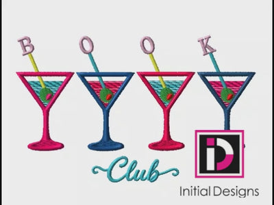 BOOK Club Martini Glasses Machine Embroidery Design | Digital Download
