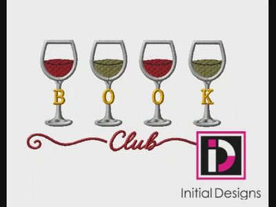BOOK Club Wine Glasses Machine Embroidery Design | Digital Download