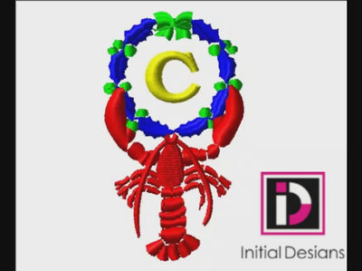 Lobster Wreath Monogram Collection of 27 Designs A-Z Alphabet and Blank Digital Embroidery Designs
